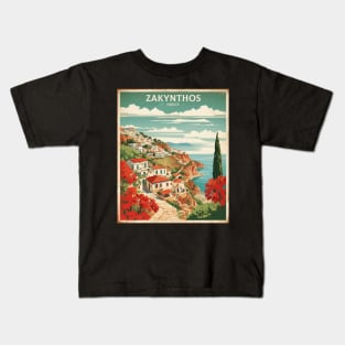 Zakynthos Greece Tourism Vintage Poster Kids T-Shirt